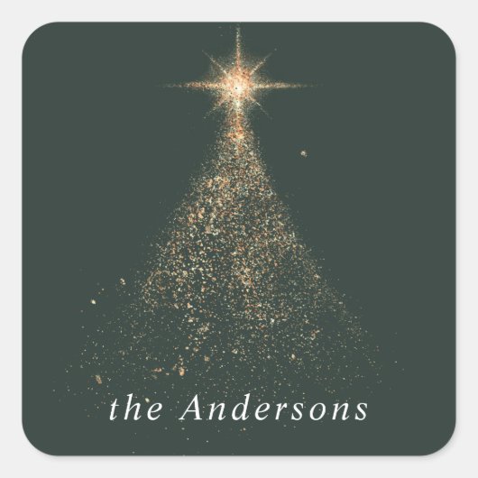 Goudglitter glans moderne kerstfeestdag vierkante sticker (Voorkant)