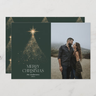Goudglitter glans, moderne kerstfoto feestdagenkaart