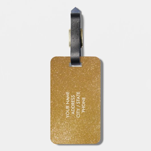 Goudglitter houdt kalm en sprankelt op bagagelabel (Achterkant verticaal)