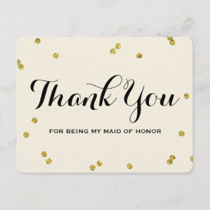 goudglitter Maid of Honor bedankt kaarten