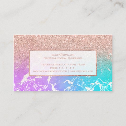 Goudglitter mermaid marble mamake-up van modern ro visitekaartje (Achterkant)