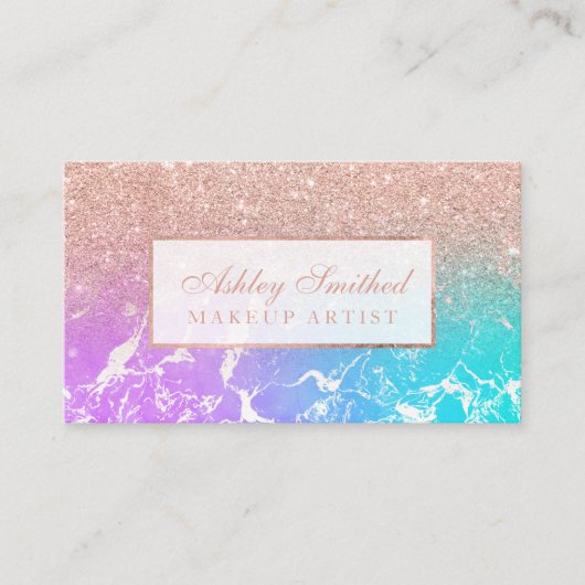 Goudglitter mermaid marble mamake-up van modern ro visitekaartje (Voorkant)