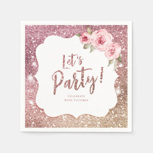 Goudglitter met roos en bloesem servet