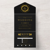 Goudglitter met zwarte bruiloft all in one uitnodiging (Binnen)