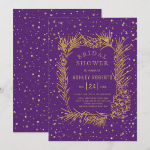 Goudglitter pijnboom paars wintervrijgezellenfeest kaart