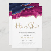 Goudglitter waterverf gender onthullen uitnodiging (Voorkant / Achterkant)