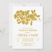 Goudglitterbloemen florale trouwparen douchen kaart (Voorkant)