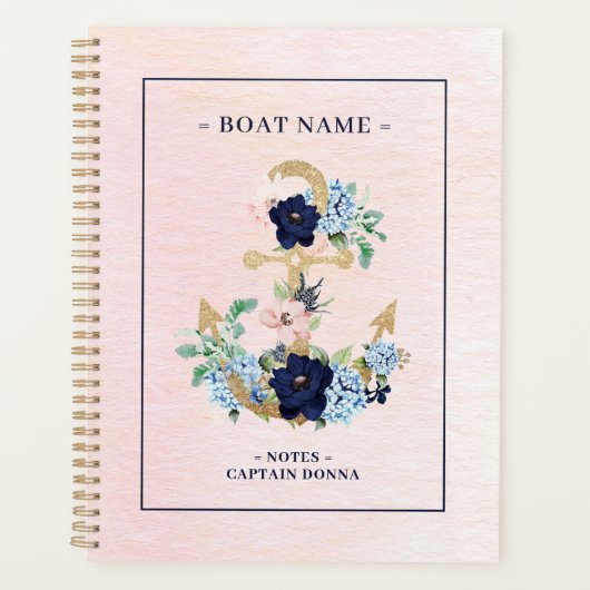 Goudglitterbootanker en mariene bloemen planner (Voorkant)