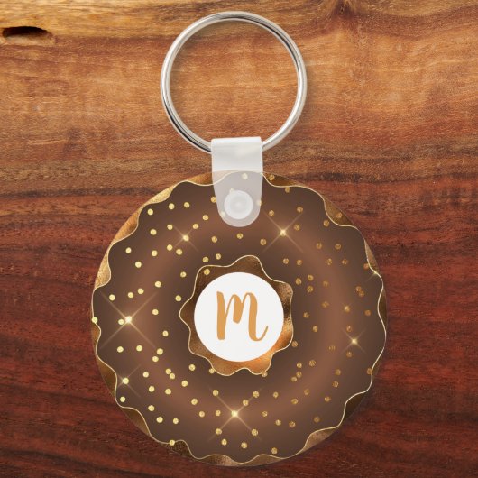Goudglitterchocoladedoughnut monogram glazuur sleutelhanger (Voorkant)