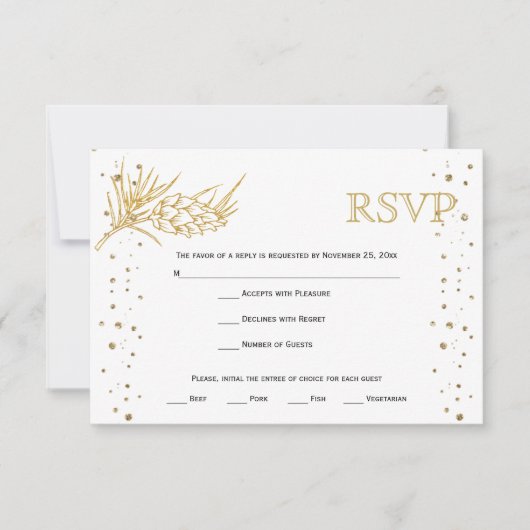 Goudglitterden en confetti winter bruiloft RSV RSVP Kaartje (Voorkant)