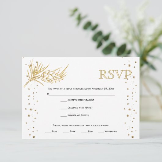 Goudglitterden en confetti winter bruiloft RSV RSVP Kaartje (Staand voorkant)