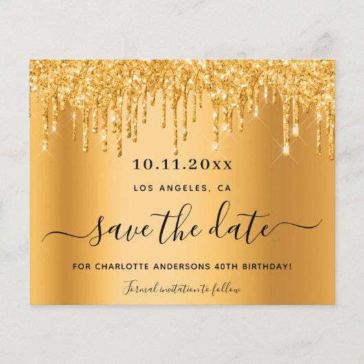 goudglitterdruppels op feestdag, behalve de datum flyer (Voorkant)