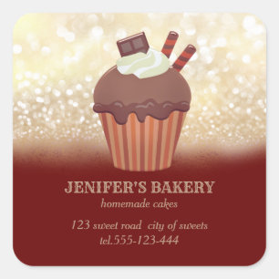  goudglitterij Homemade cupcakes en snoepjes Vierkante Sticker