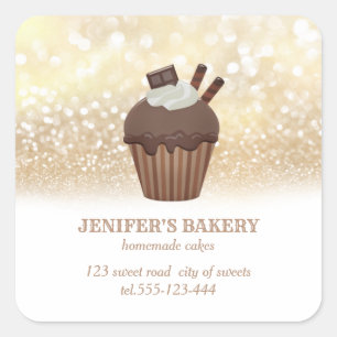 goudglitterij Homemade cupcakes en snoepjes Vierkante Sticker