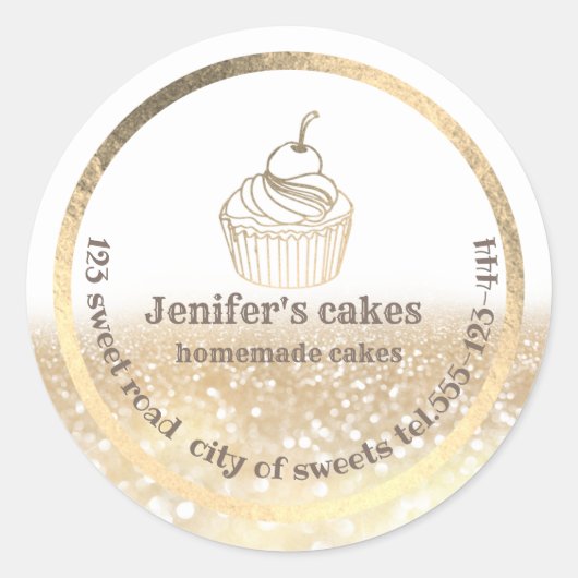 Goudglitterij Homemade-koeken en -behandelverpakki Ronde Sticker (Voorkant)