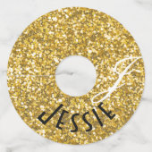 Goudglittermonogram Wijnglaslabel (Voorkant)