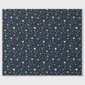 Goudglittersterren, blauw en goud, verpakkingspapi cadeaupapier (Vlak)