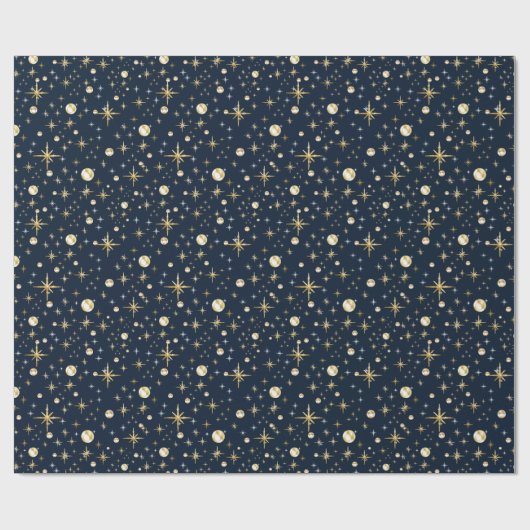 Goudglittersterren, blauw en goud, verpakkingspapi cadeaupapier (Vlak)