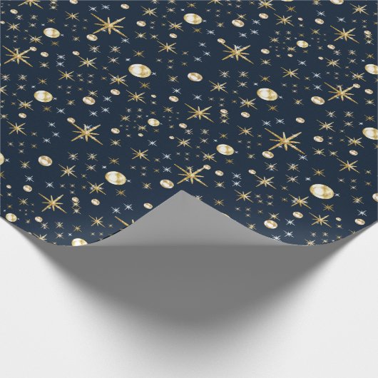Goudglittersterren, blauw en goud, verpakkingspapi cadeaupapier (Hoek)