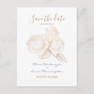Goudgoud Roos Stusty Blue Ivory Save the Date Briefkaart