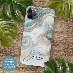 Goudgrijs Blauwgroen Blauw Marmeren Kunstpatroon iPhone 11Pro Max Hoesje