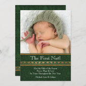 Goudgroen Damask Babys Eerste Kerst Kaart (Voorkant / Achterkant)