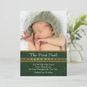 Goudgroen Damask Babys Eerste Kerst Kaart (Staand voorkant)