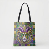 Goudgroen Paarse Mardi Gras Jester Mask Draagtas (Voorkant)
