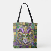 Goudgroen Paarse Mardi Gras Jester Mask Draagtas (Achterkant)