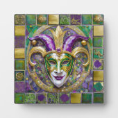 Goudgroen Paarse Mardi Gras Jester Mask Fotoplaat (Voorkant)
