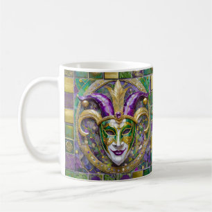 Goudgroen Paarse Mardi Gras Jester Mask Koffiemok