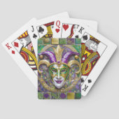 Goudgroen Paarse Mardi Gras Jester Mask Pokerkaarten (Achterkant)