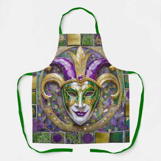 Goudgroen Paarse Mardi Gras Jester Mask Schort (Voorkant)
