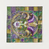 Goudgroen Paarse Mardi Gras Jester Mask Wandkleed (Voorkant (horizontaal))