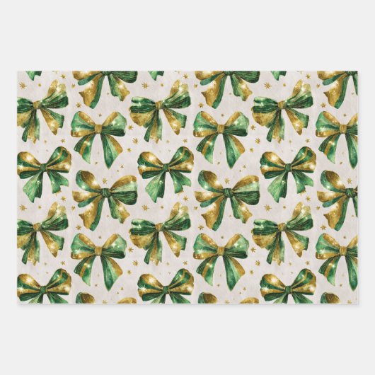 Goudgroene  Bows Christmas Inpakpapier Vel (Voorkant)