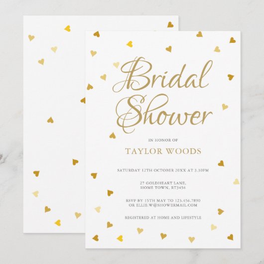 Goudharten confetti vrijgezellenfeest kaart (Voorkant / Achterkant)