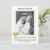 Goudhartig moderne typemachine bruiloft foto kaart (Staand voorkant)