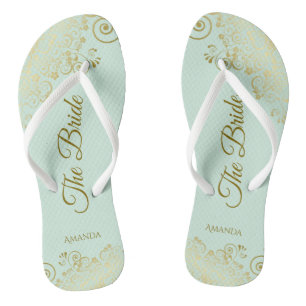 Goudkant op mint Green The Bride Elegant Wedding Teenslippers