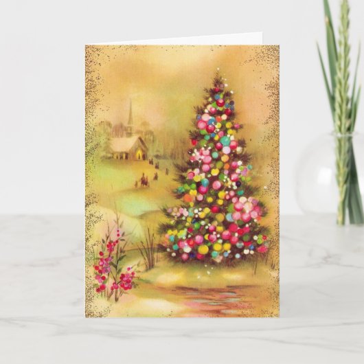 Goudkerst scène Merry & Bright Feestdagen Kaart (Voorkant)