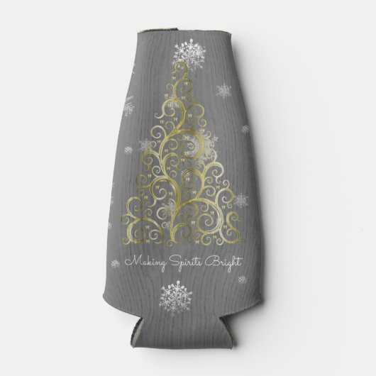 Goudkerstboom en Snowflakes Fles Cooler (Voorkant)