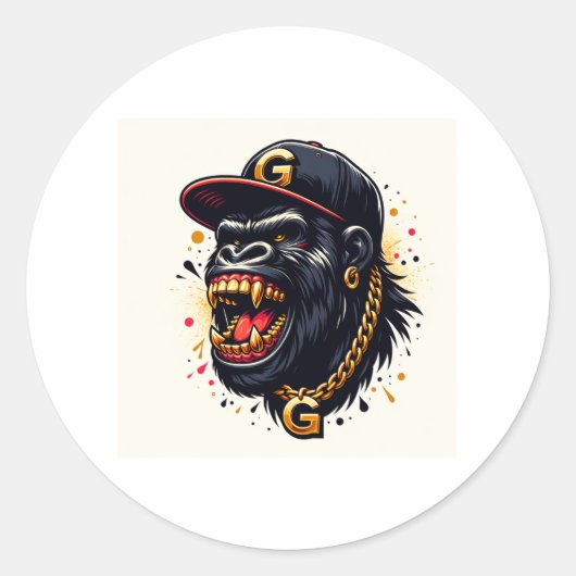 goudkettinggorilla ronde sticker (Voorkant)