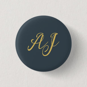 Goudkleurig Charcoal Monogram Professioneel Initia Ronde Button 3,2 Cm