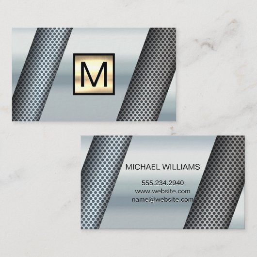 Goudkleurig chroom metaal met monogram en perforat visitekaartje (Voorkant / Achterkant)