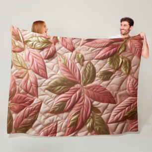 Goudkleurig en roze gebloemd quiltontwerp fleece deken
