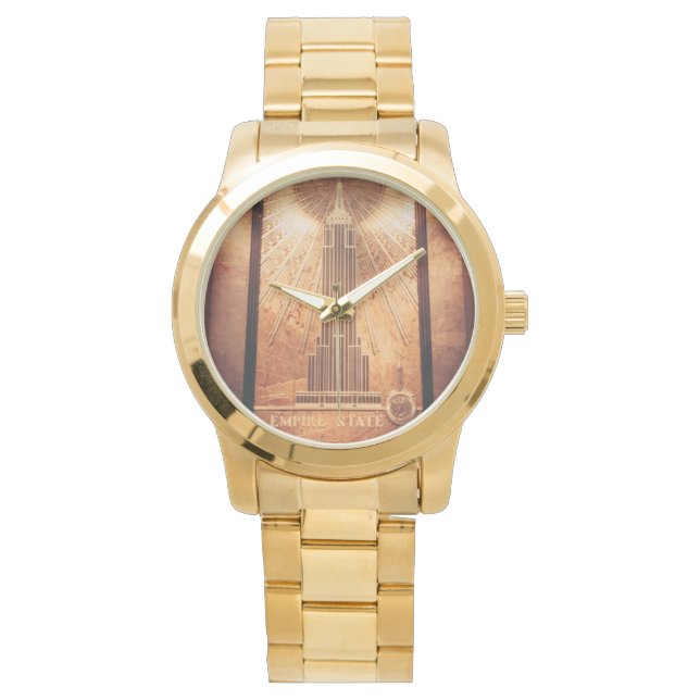Goudkleurig horloge met Empire State Emblem (Voorkant)