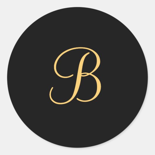 Goudkleurig initiaal B op zwart monogram rond Ronde Sticker (Voorkant)