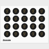 Goudkleurig initiaal G op zwart monogram rond Ronde Sticker (Vel)