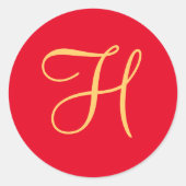 Goudkleurig initiaal H op rood Ronde Sticker (Voorkant)