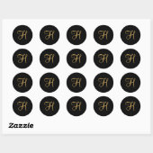 Goudkleurig initiaal H op zwart monogram rond Cl Ronde Sticker (Vel)