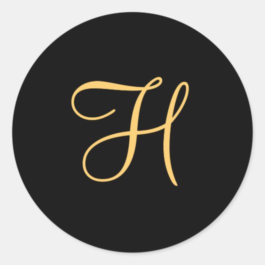 Goudkleurig initiaal H op zwart monogram rond Cl Ronde Sticker (Voorkant)
